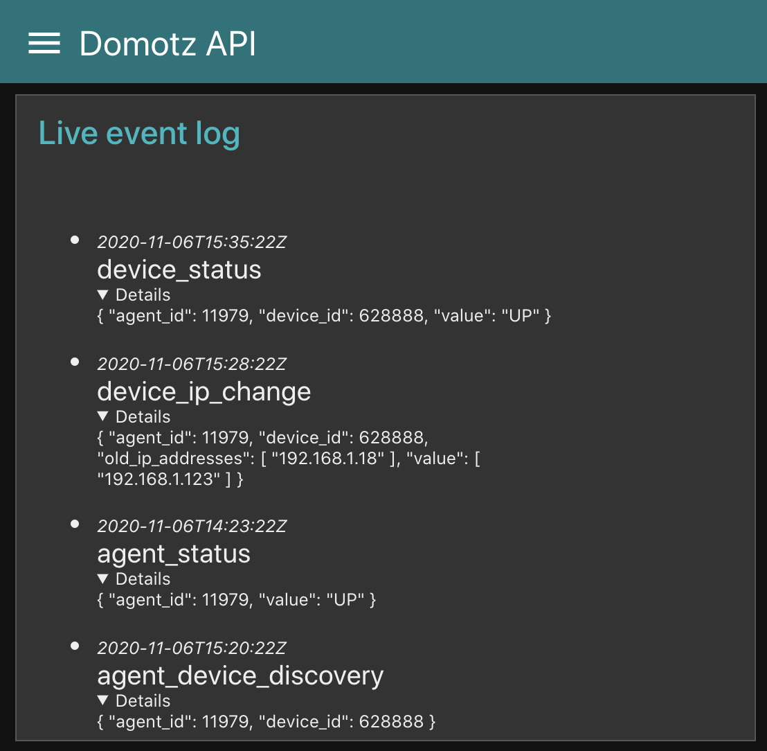 Node Red Projects Device Status and Device IP change log of live events