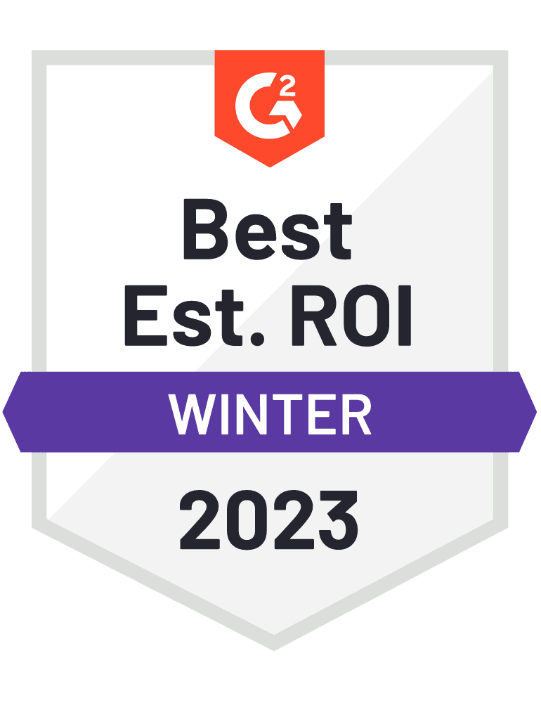 Best est. ROI winter 2023 G2 Badge